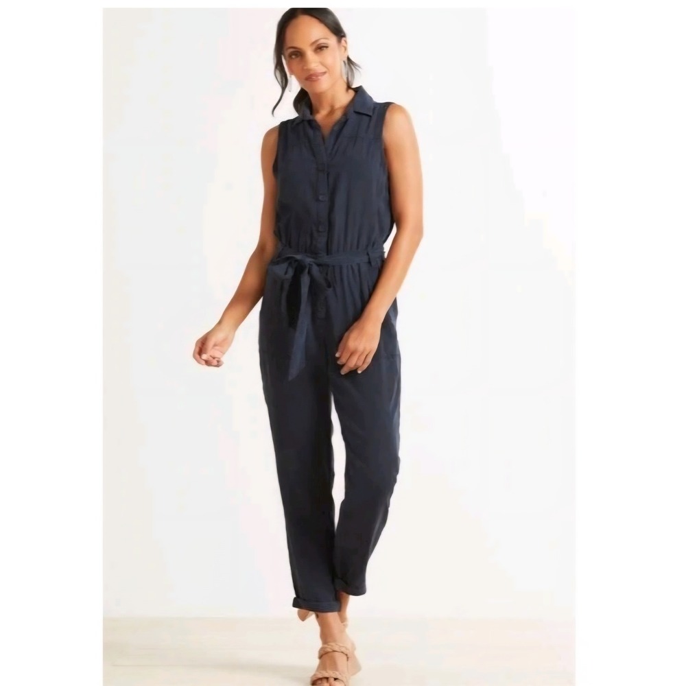 Cloth & Stone Navy Blue Tencel Sleeveless Button Front Jumpsuit Size M